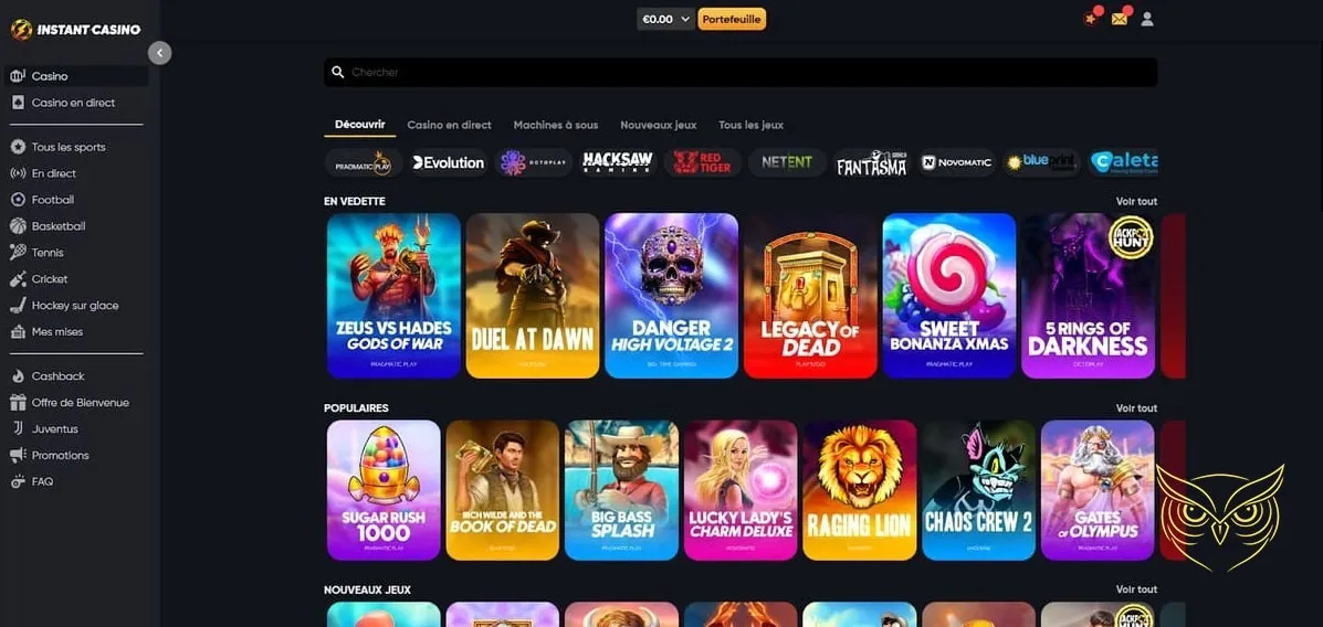 Première étape du formulaire d'inscription Instant Casino