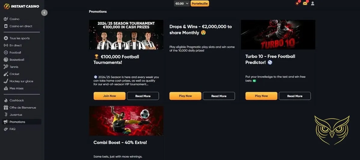 Deuxième étape du formulaire d'inscription Instant Casino