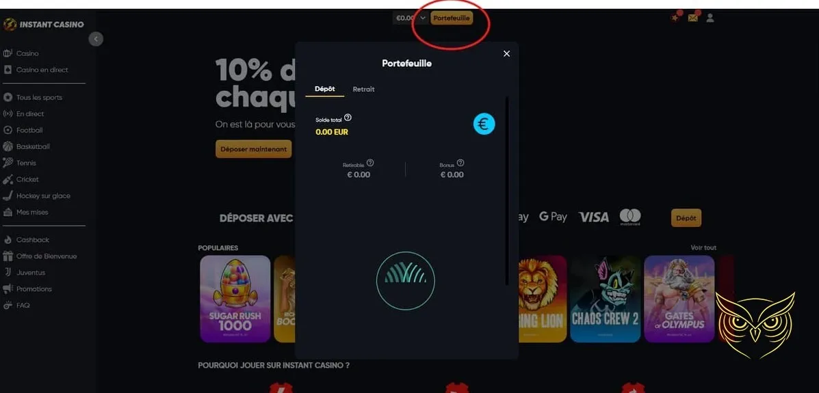 Section du casino en direct Instant Casino