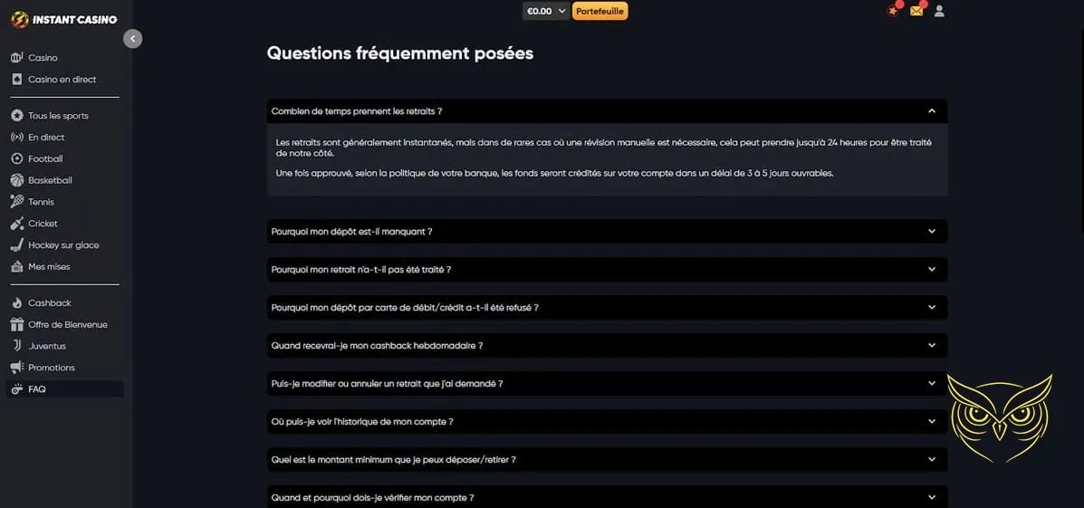 Bouton du pari principal Instant Casino