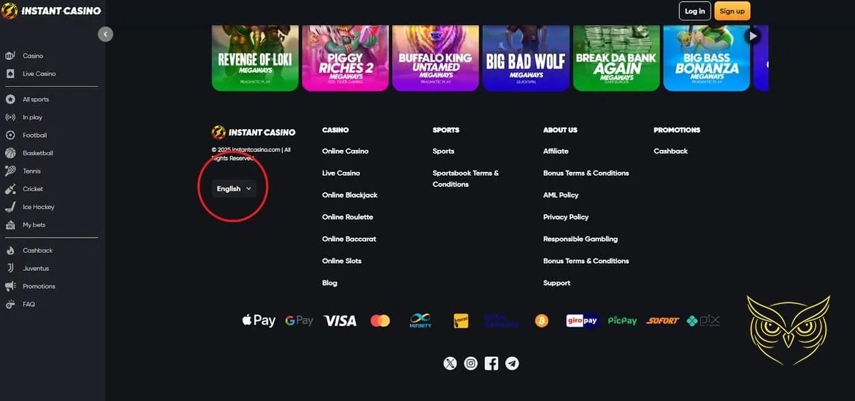 Capture d'écran des paris en direct Instant Casino