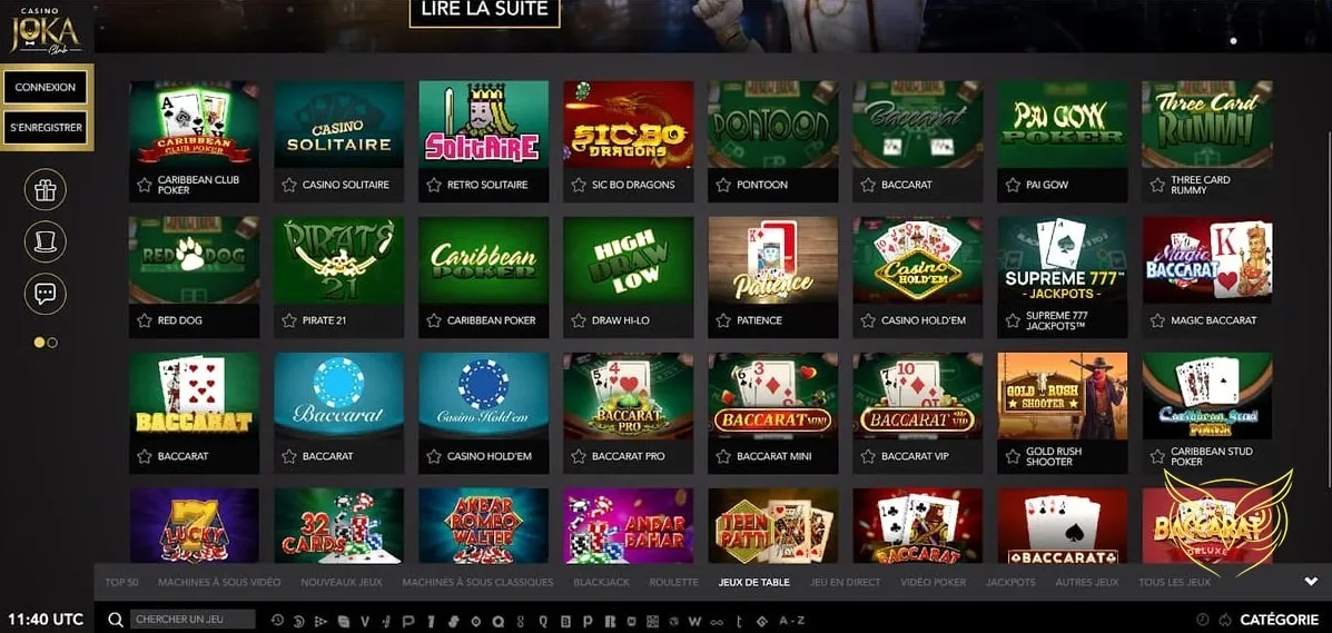 Interface de la ludothèque Joka Casino