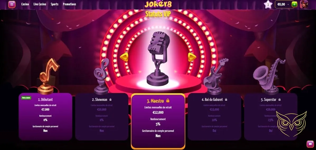 Capture d'écran de la page d'accueil Joker8 Casino