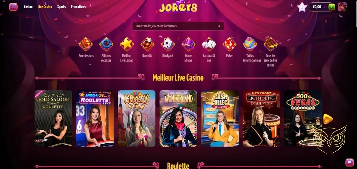 Page du monde thématique Cabaret Joker8 Casino