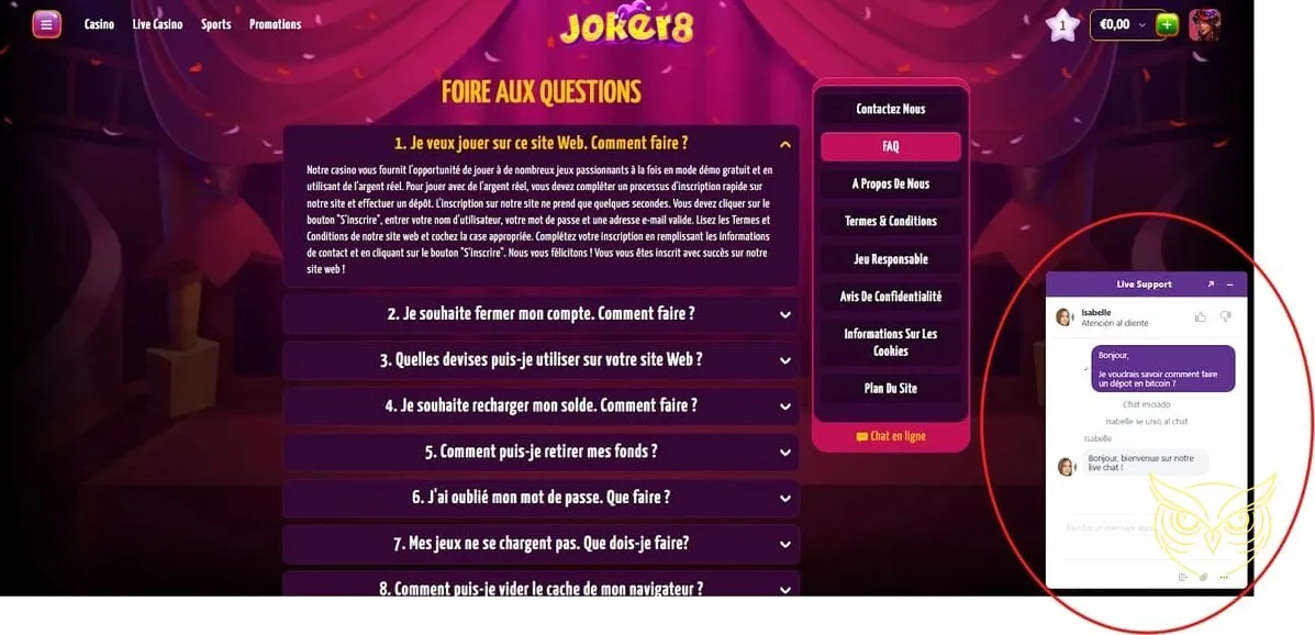 Section des réalisations et trophées Joker8 Casino