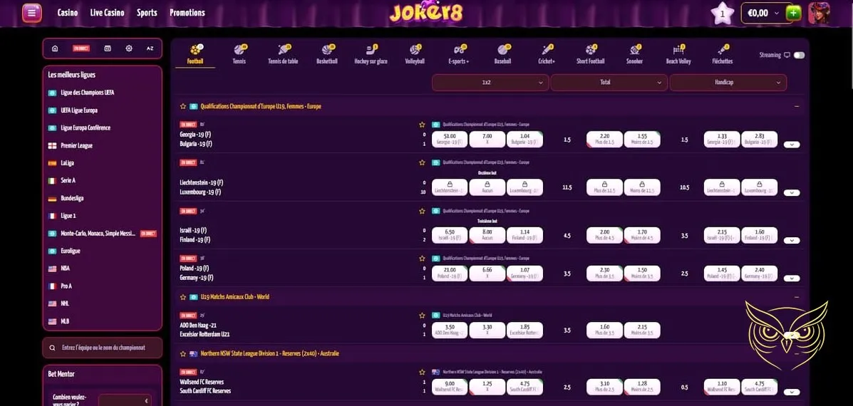 Capture d'écran de la boutique Joker8 Casino