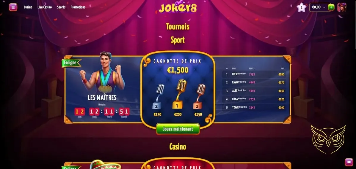 Formulaire d'inscription au casino Joker8