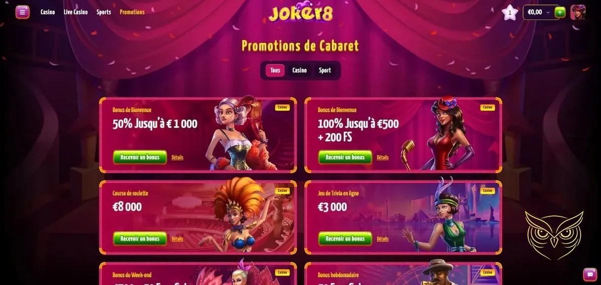 Interface de la section Live Casino Joker8