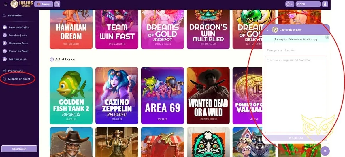 Formulaire d'inscription au casino Julius Casino