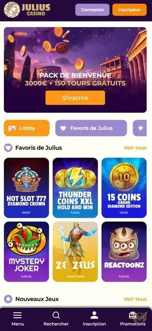 Capture d'écran de l'application mobile Julius Casino