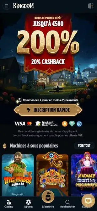 Capture d'écran de l'application mobile Kingdom Casino