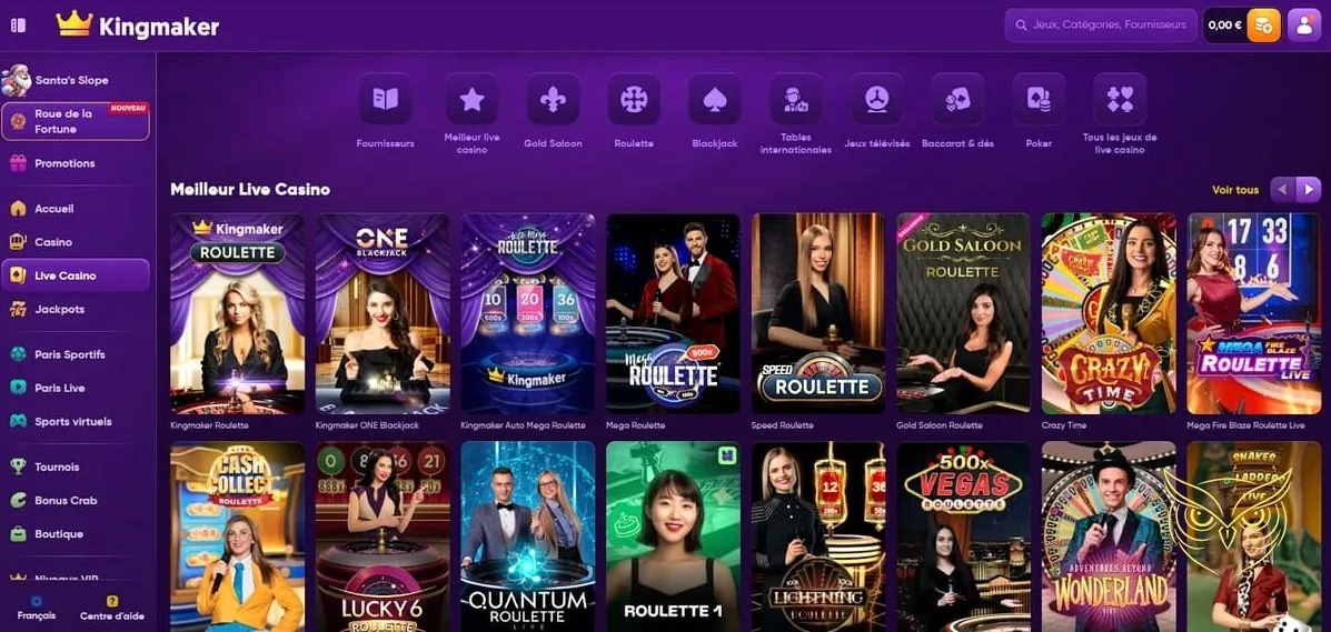 Lobby des tournois de casino Kingmaker