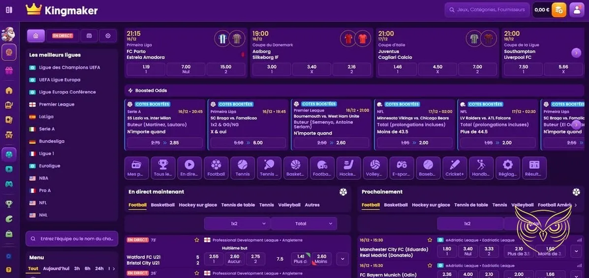 Capture d'écran de la boutique Kingmaker Casino