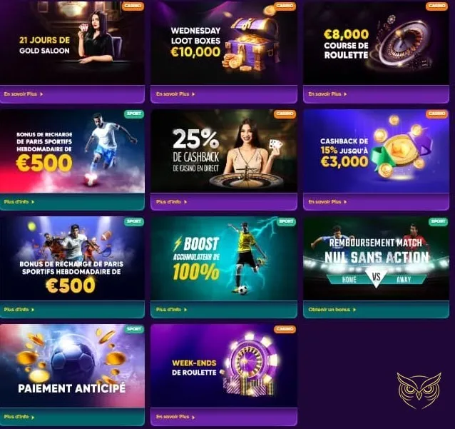 Interface de paris sportifs sur Kingmaker Casino