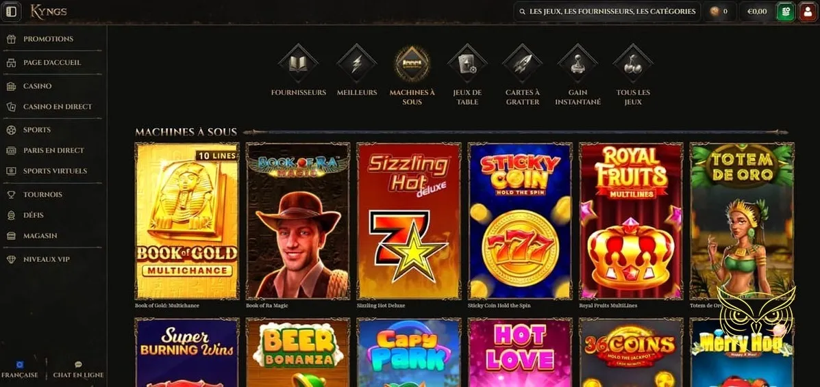 Page des promotions et offres Kyngs Casino