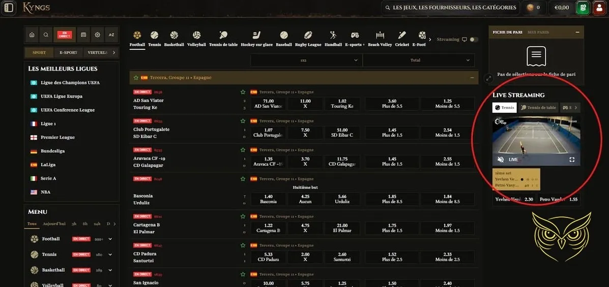 Interface du magasin de récompenses Kyngs Casino