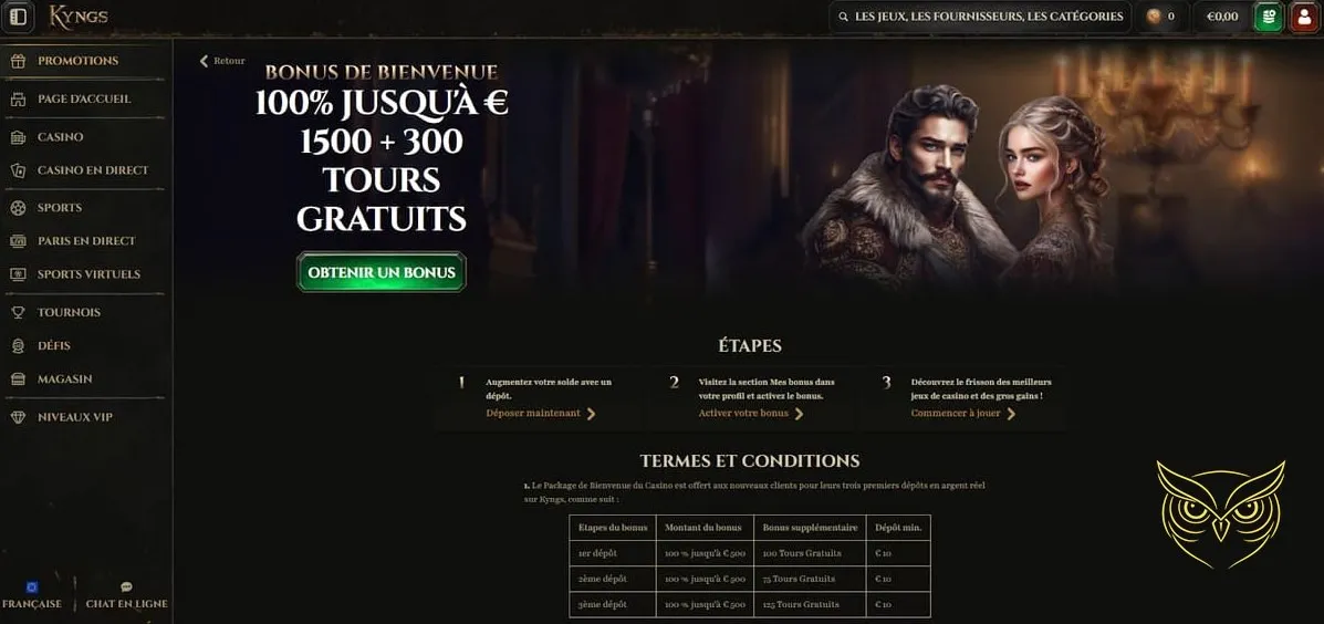 Section des jeux de table du casino Kyngs