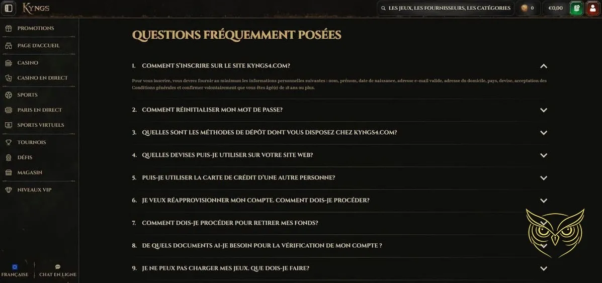 Catégorie de paris sportifs en direct Kyngs Casino