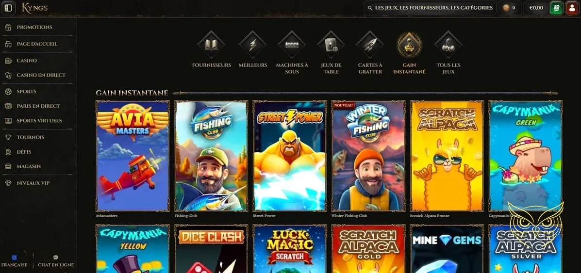 Jeux virtuels disponibles sur la plateforme Kyngs Casino