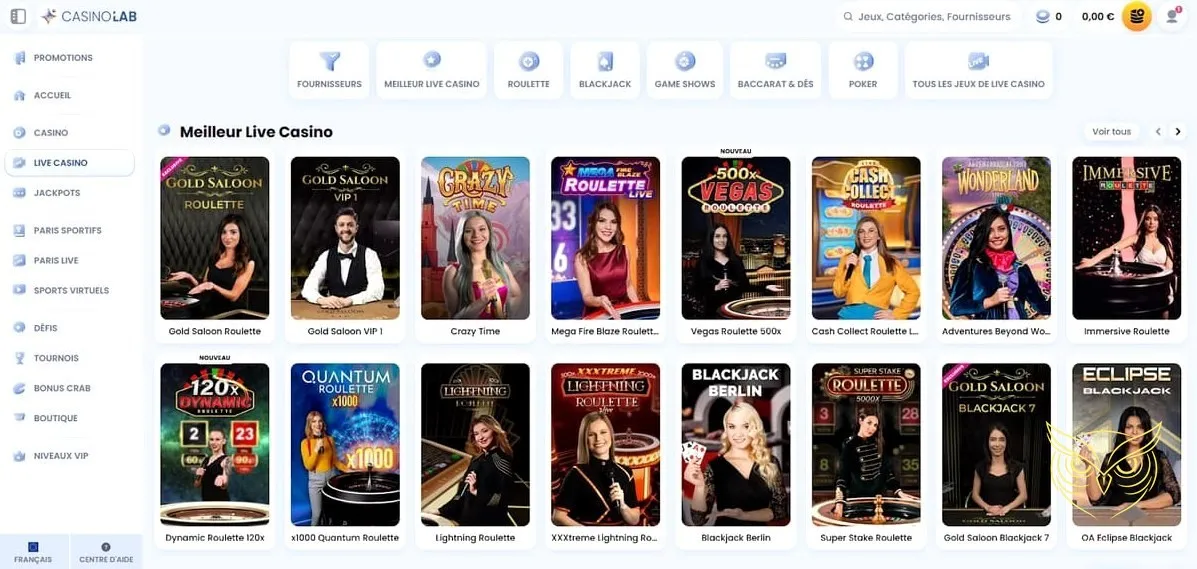 Page des promotions et offres spéciales CasinoLab