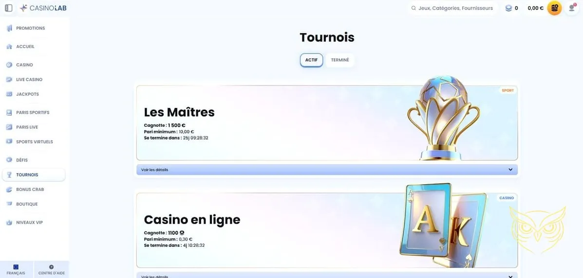 Accès au centre d'aide et support CasinoLab