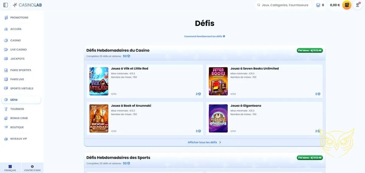 Interface des paris sportifs de CasinoLab