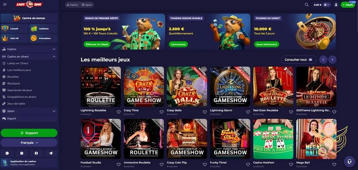 Icône de la section Casino en direct LazyBar