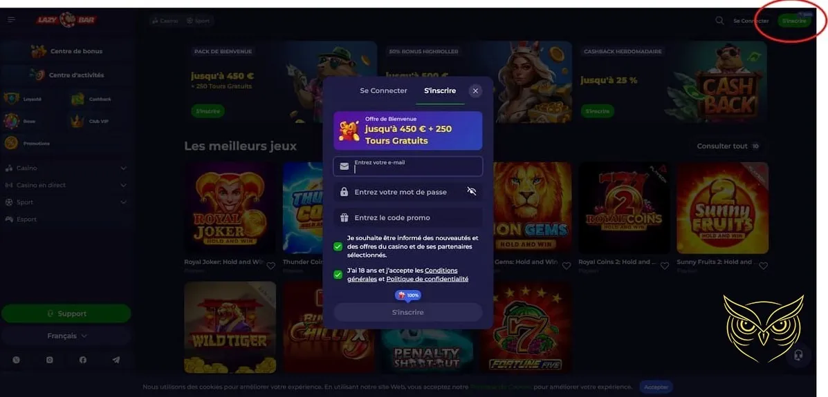 Icône du bonus sportif disponible sur LazyBar Casino