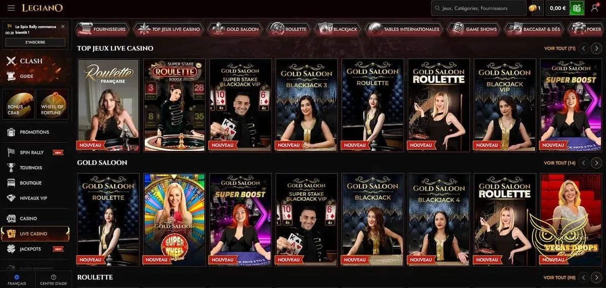 Section des autres bonus du casino Legiano