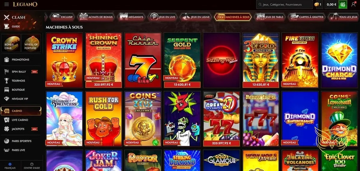 Capture d'écran de la boutique Legiano Casino