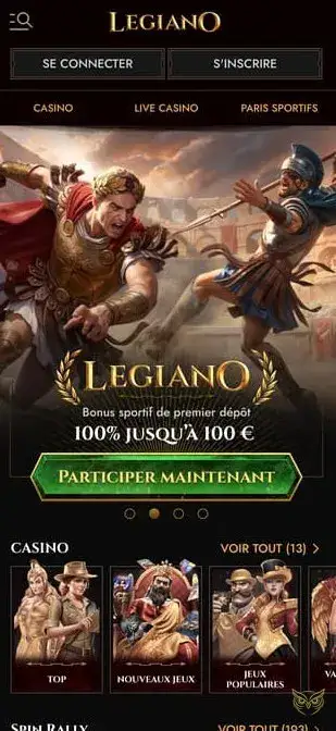Capture d'écran de l'application Legiano Casino