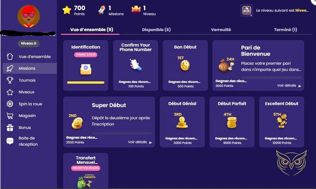 Barre de progression des niveaux Libet Casino