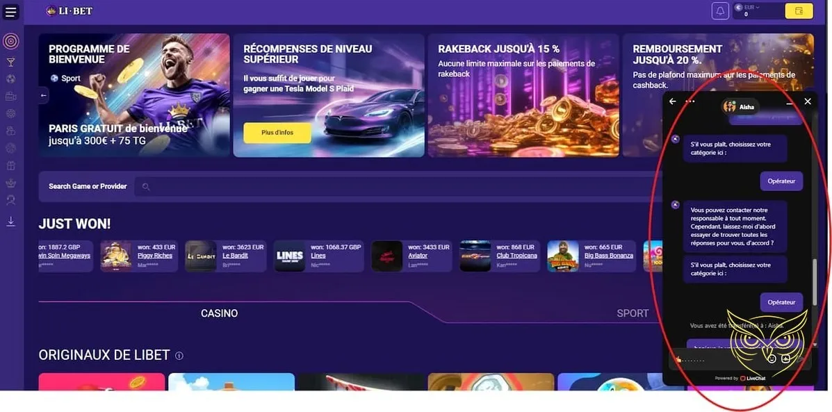 Icône du service client Libet Casino