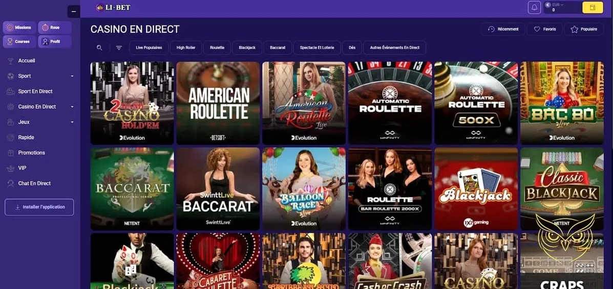 Capture d'écran du casino direct Libet Casino
