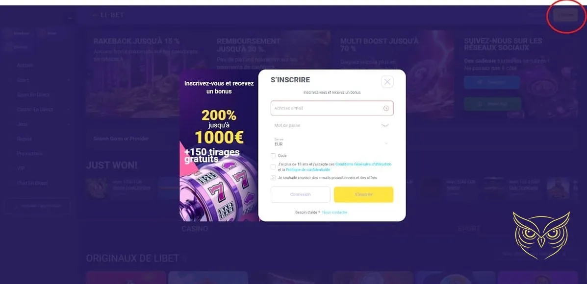 Interface de la section live Libet Casino