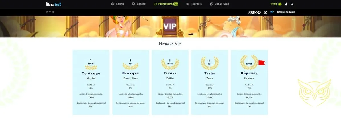 Page des promotions du casino Librabet