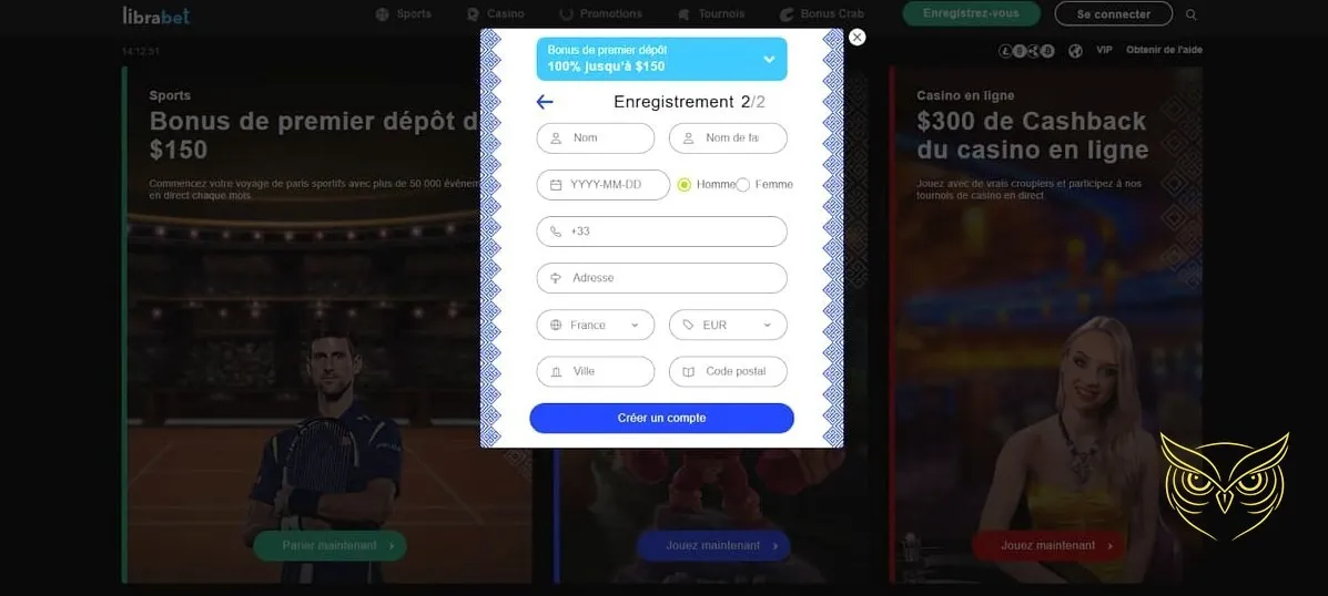 Interface du casino live Librabet