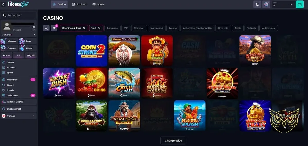 Page des promotions actuelles Likes.Bet Casino