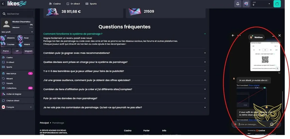 Formulaire d'inscription casino Likes.Bet