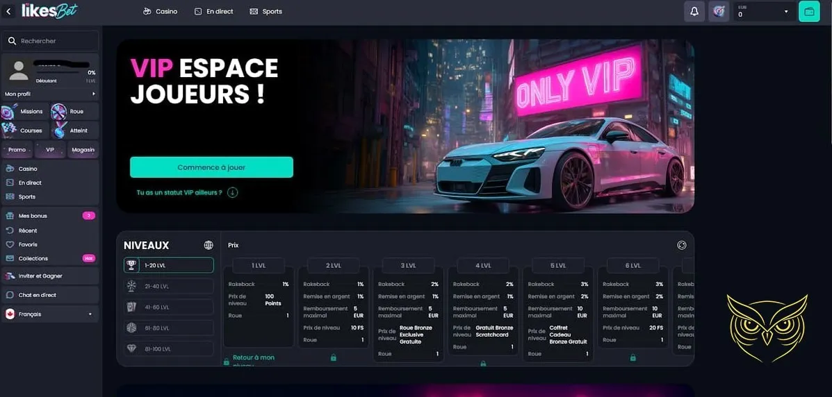 Assortiment de mini-jeux Likes.Bet Casino