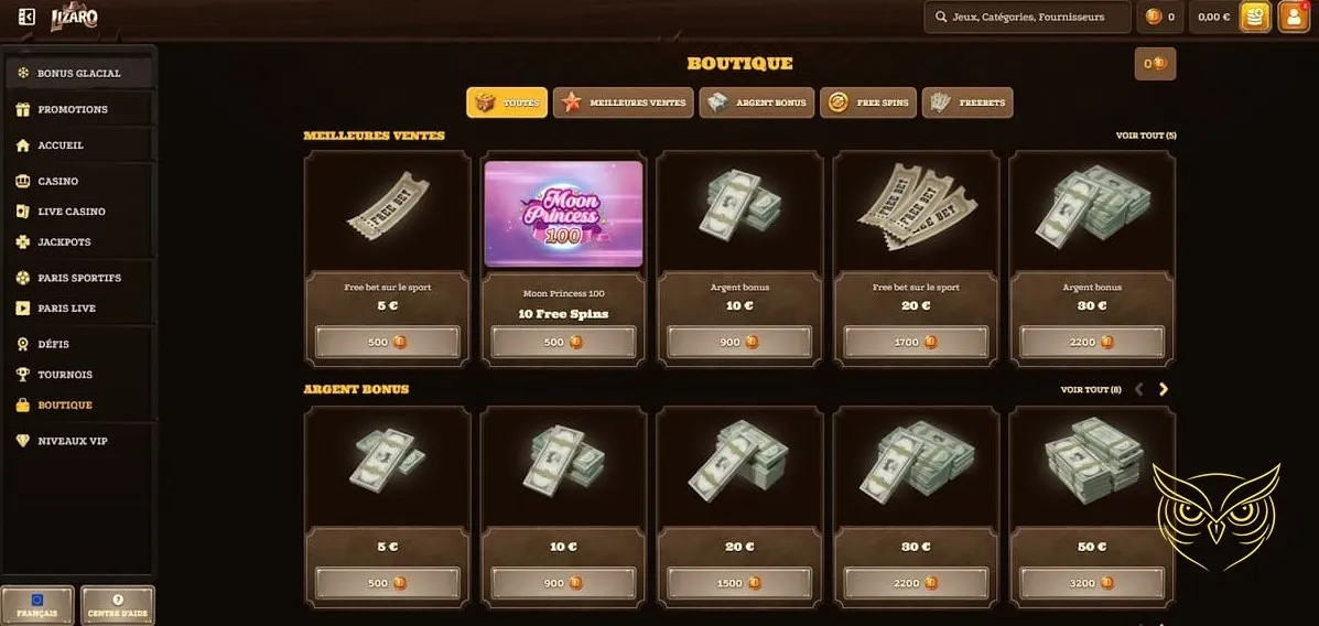 Collection de mini-jeux divertissants Lizaro Casino.