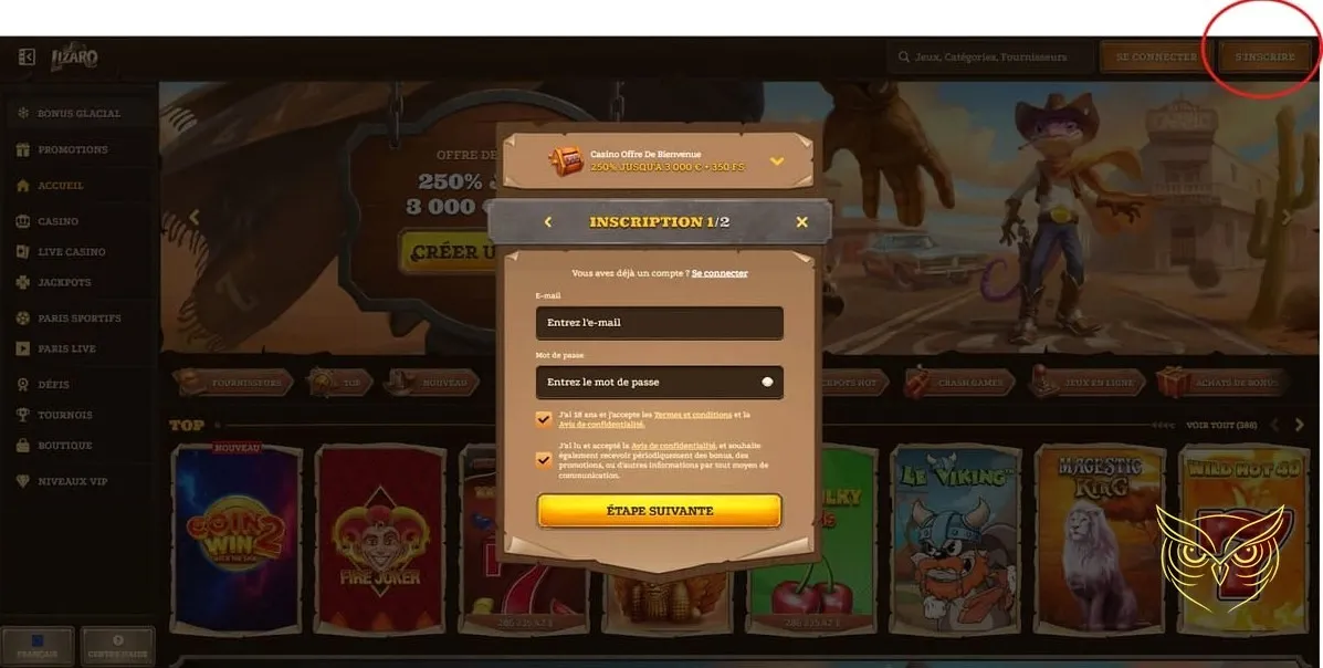 Section des paris sportifs en direct Lizaro Casino.