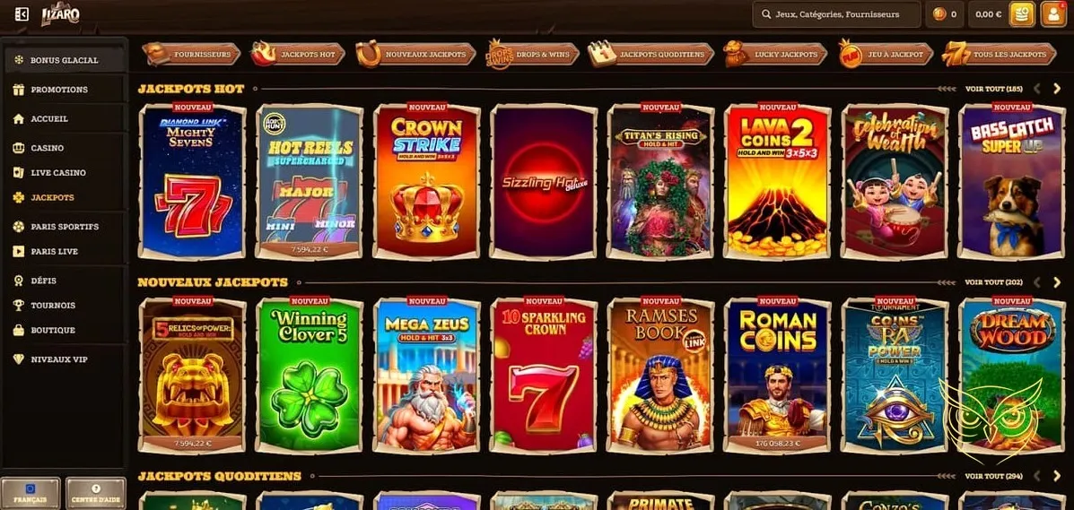 Bannière du généreux bonus de bienvenue Lizaro Casino.