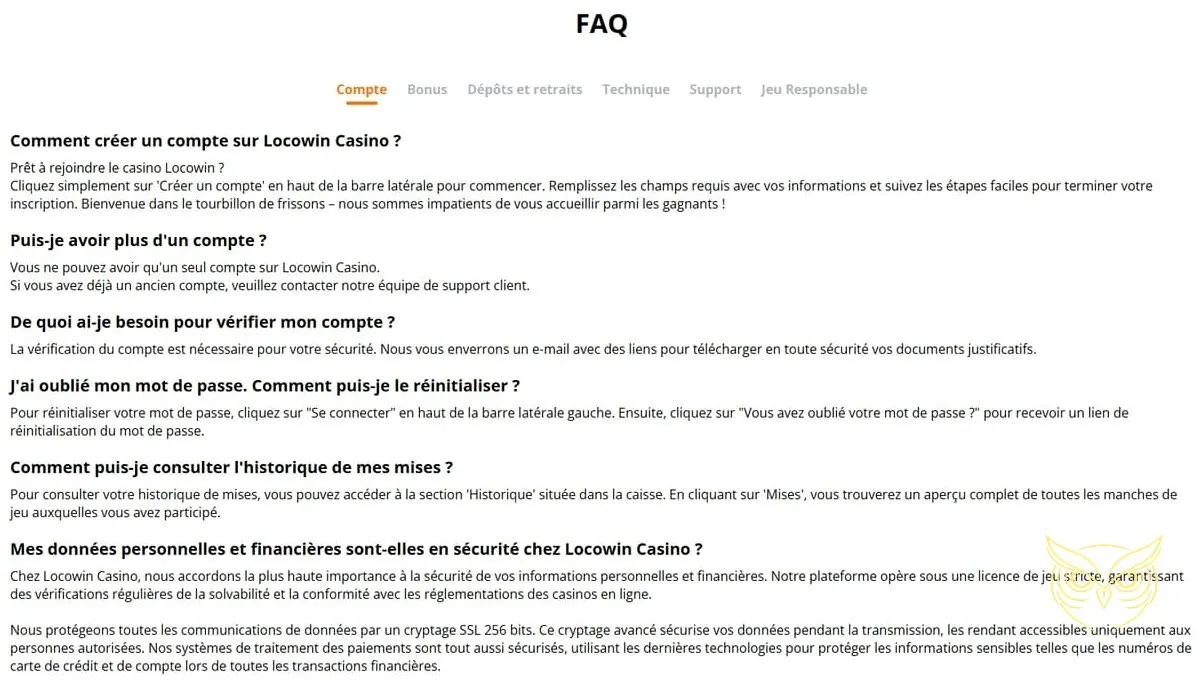 Page des bonus et promotions LocoWin
