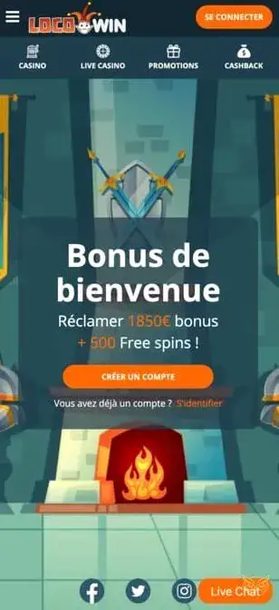 Interface de l'application mobile LocoWin Casino
