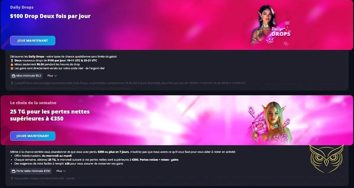 Icônes des différents thèmes Lucky Elf Casino.