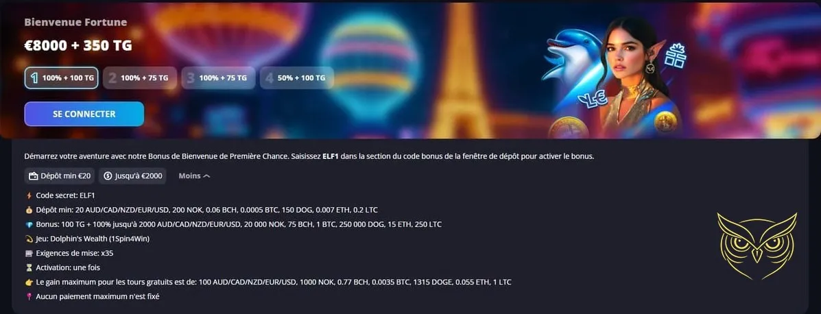 Table de jeux avec croupiers en direct Lucky Elf Casino.