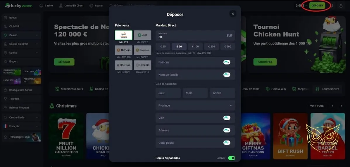 Icône bonus de recharge Lucky Wave Casino