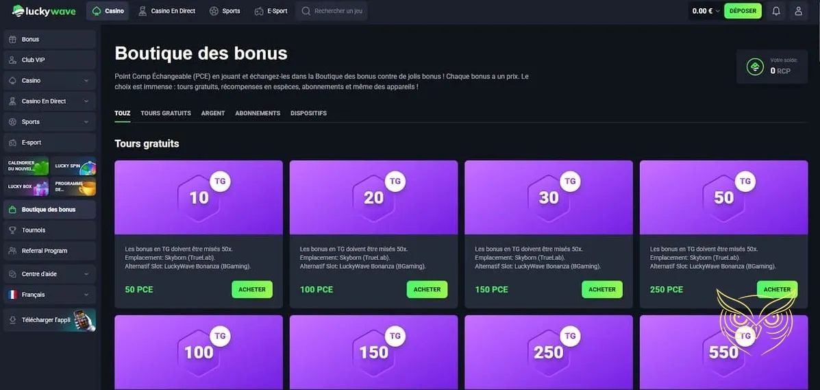 Icône des tournois du casino Lucky Wave