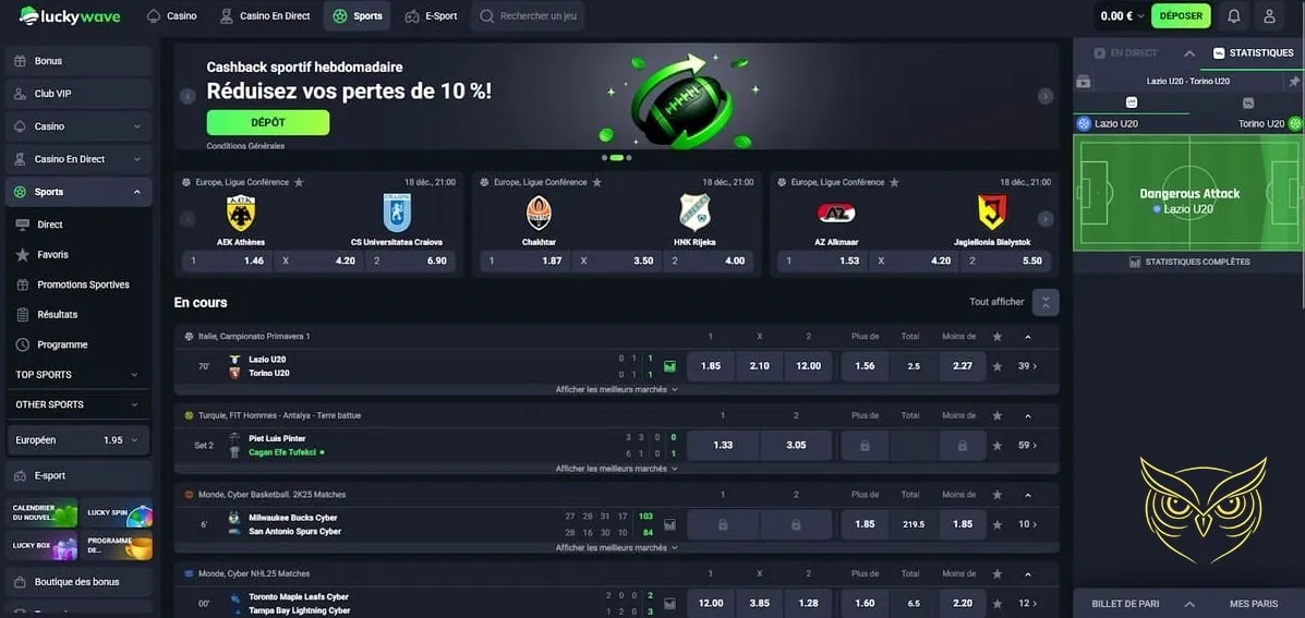 Icône de la section Dépôt Lucky Wave Casino